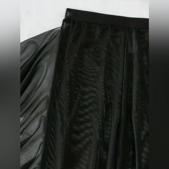 3pc Black Criss Cross Top Bikini Set with Sheer Mesh Ruffle Cover-Up Pants - Picture 5 of 8